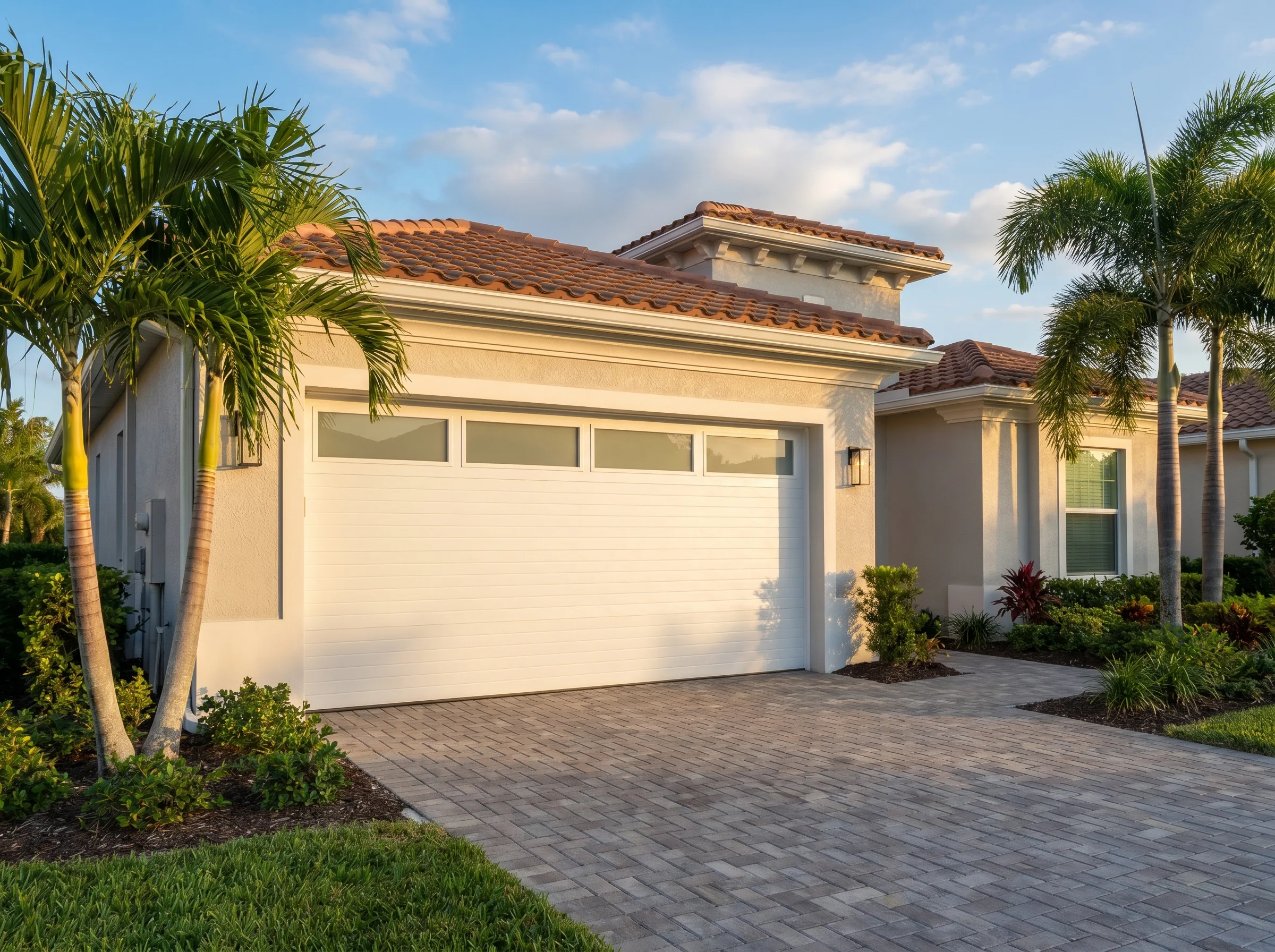 New modern garage door installed on a South Florida home